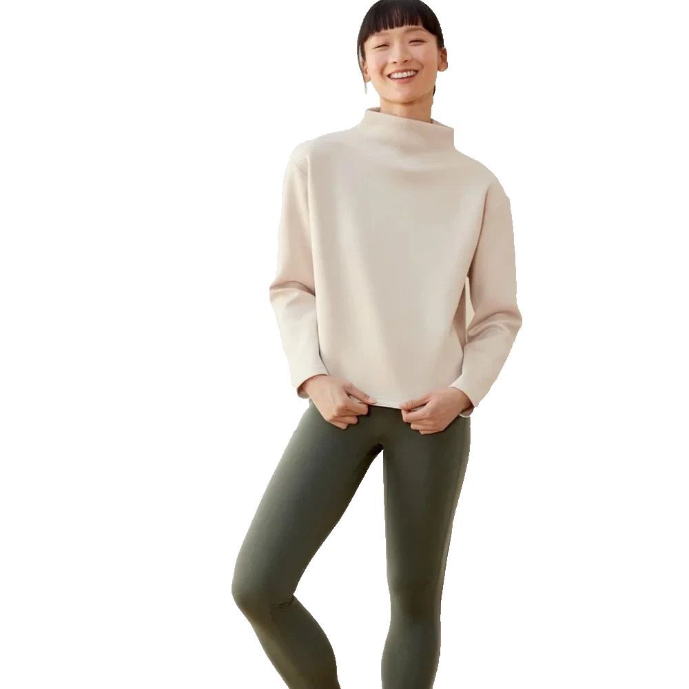 ADAY Like A Boss Sweatshirt Sand Mock Neck Scuba Pullover Athleisure Medium